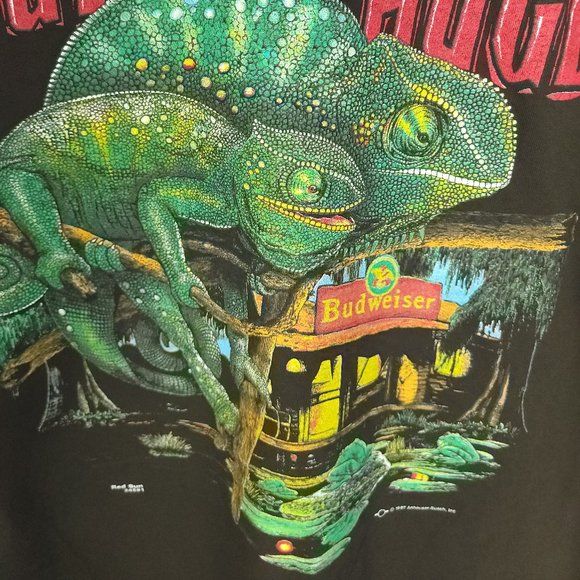 Vtg Budweiser Lizards Gildan Graphic T-Shirt Large Black Distressed DRY ROT - Picture 10 of 12